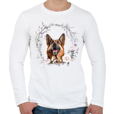 PRINTFASHION német juhász virágokkal - Férfi hosszú ujjú póló - Fehér férfi póló