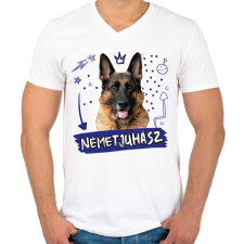 PRINTFASHION Németjuhász firka - Férfi V-nyakú póló - Fehér férfi póló