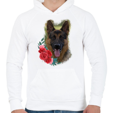 PRINTFASHION Németjuhász virággal - Férfi kapucnis pulóver - Fehér