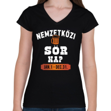PRINTFASHION Nemzetközi sörnap - Fehér - Női V-nyakú póló - Fekete női póló