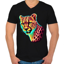 PRINTFASHION Neon gepárd  - Férfi V-nyakú póló - Fekete férfi póló