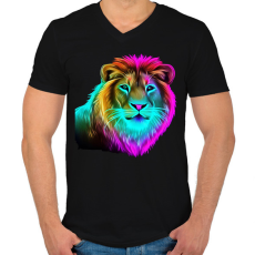 PRINTFASHION Neon oroszlán  - Férfi V-nyakú póló - Fekete