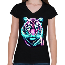 PRINTFASHION Neon tigris - Női V-nyakú póló - Fekete női póló