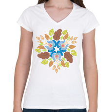 PRINTFASHION Népi motívumos mandala - Női V-nyakú póló - Fehér