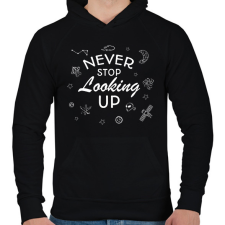 PRINTFASHION Never stop looking up (white) - Férfi kapucnis pulóver - Fekete férfi pulóver, kardigán