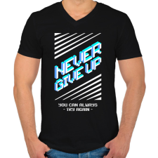 PRINTFASHION nevergiveup - Férfi V-nyakú póló - Fekete férfi póló