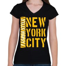 PRINTFASHION New York City - Női V-nyakú póló - Fekete női póló