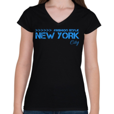 PRINTFASHION New York City  - Női V-nyakú póló - Fekete