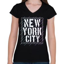 PRINTFASHION New York City  - Női V-nyakú póló - Fekete női póló