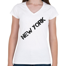 PRINTFASHION New York - Női V-nyakú póló - Fehér női póló