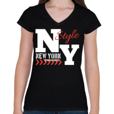 PRINTFASHION New York  - Női V-nyakú póló - Fekete női póló