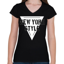 PRINTFASHION NEW YORK STYLE - Női V-nyakú póló - Fekete női póló