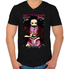 PRINTFASHION Nezuko Kamado-Demon Slayer - Férfi V-nyakú póló - Fekete férfi póló
