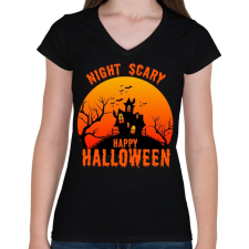PRINTFASHION Nigh Scary Halloween - Női V-nyakú póló - Fekete női póló