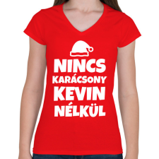 PRINTFASHION NINCS KARÁCSONY KEVIN NÉLKÜL - Női V-nyakú póló - Piros női póló