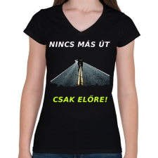 PRINTFASHION NINCS MÁS ÚT - Női V-nyakú póló - Fekete női póló