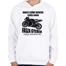 PRINTFASHION Nincs szőke herceg fehér lovon csak fasza gyerek szép motoron - Gyerek kapucnis pulóver - Fehér