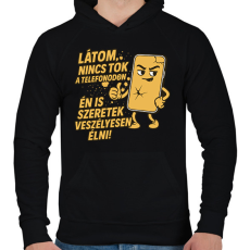 PRINTFASHION Nincs tok a telefonodon - Férfi kapucnis pulóver - Fekete