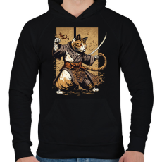 PRINTFASHION Ninja macska - Férfi kapucnis pulóver - Fekete