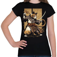 PRINTFASHION Ninja macska - Női póló - Fekete