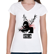 PRINTFASHION ninja - Női V-nyakú póló - Fehér