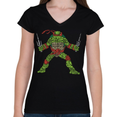 PRINTFASHION Ninja teknőc - Női V-nyakú póló - Fekete