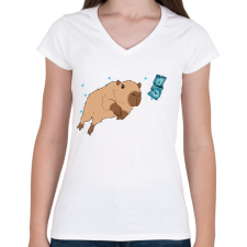 PRINTFASHION Nirvana capybara - Női V-nyakú póló - Fehér női póló