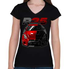 PRINTFASHION Nissan GT-R R35 - Női V-nyakú póló - Fekete női póló
