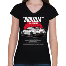 PRINTFASHION Nissan GTR R35 Nismo - Női V-nyakú póló - Fekete