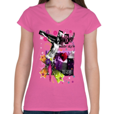 PRINTFASHION NO ANGEL - Női V-nyakú póló - Rózsaszín