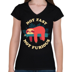 PRINTFASHION No fast not furious - Női V-nyakú póló - Fekete