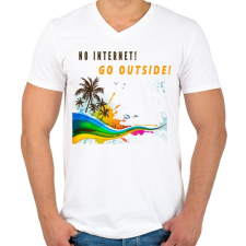 PRINTFASHION NO INTERNET GO OUTSIDE - Férfi V-nyakú póló - Fehér férfi póló