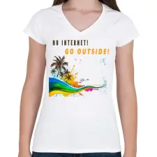 PRINTFASHION NO INTERNET GO OUTSIDE - Női V-nyakú póló - Fehér női póló