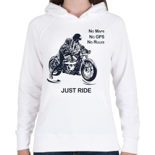 PRINTFASHION No maps, no gps, no rules, just RIDE - Női kapucnis pulóver - Fehér női pulóver, kardigán