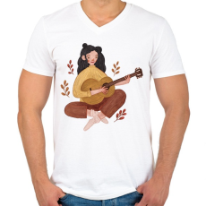 PRINTFASHION Női gitáros - Férfi V-nyakú póló - Fehér