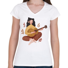 PRINTFASHION Női gitáros - Női V-nyakú póló - Fehér