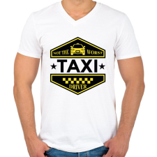 PRINTFASHION Not the worst taxi driver - Férfi V-nyakú póló - Fehér férfi póló