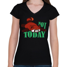 PRINTFASHION Not today - Vörös panda - Női V-nyakú póló - Fekete női póló