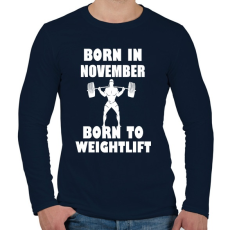 PRINTFASHION novemberben születve - súlyemelésre születve - Férfi hosszú ujjú póló - Sötétkék