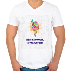 PRINTFASHION Nyaligátor - Férfi V-nyakú póló - Fehér