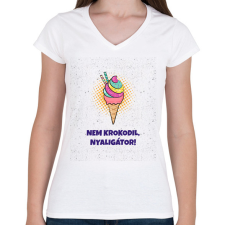 PRINTFASHION Nyaligátor - Női V-nyakú póló - Fehér női póló