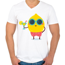 PRINTFASHION Nyár - Férfi V-nyakú póló - Fehér