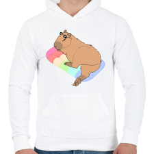 PRINTFASHION Nyári capybara - Férfi kapucnis pulóver - Fehér férfi pulóver, kardigán
