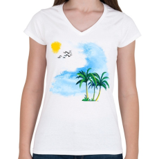 PRINTFASHION NYÁRI KÉP - Női V-nyakú póló - Fehér