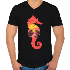 PRINTFASHION Nyári naplemente - Férfi V-nyakú póló - Fekete férfi póló