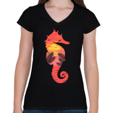 PRINTFASHION Nyári naplemente - Női V-nyakú póló - Fekete