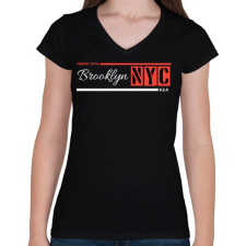 PRINTFASHION Nyc - Női V-nyakú póló - Fekete női póló
