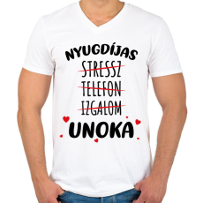 PRINTFASHION Nyugdíjas - Unoka - Férfi V-nyakú póló - Fehér