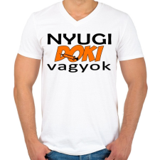 PRINTFASHION Nyugi Doki vagyok - Férfi V-nyakú póló - Fehér férfi póló