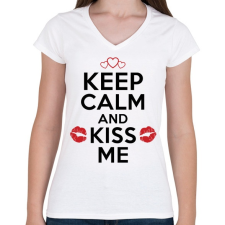 PRINTFASHION Nyugodj le és csókolj meg - Női V-nyakú póló - Fehér női póló